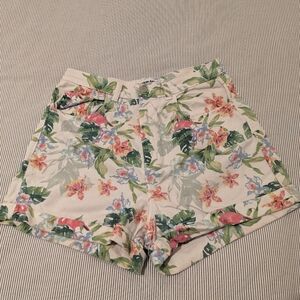 Floral white denim high waisted shorts from American Apparel in 30/31